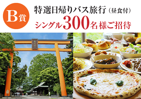 B賞 特選日帰りバス旅行(昼食付) シングル300名様ご招待